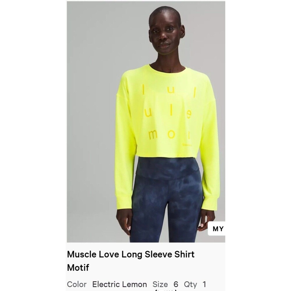 Lululemon Muscle Love Long Sleeve Shirt *Motif Electric Lemon Size 6